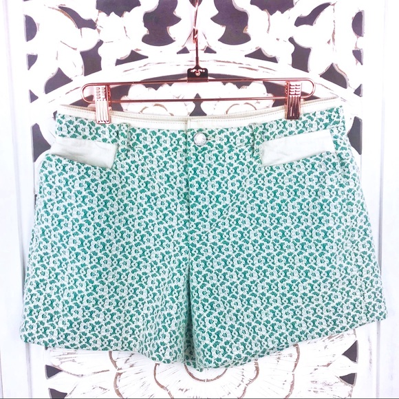 Anthropologie Pants - Cartonnier White Green Lace Ponte Shorts